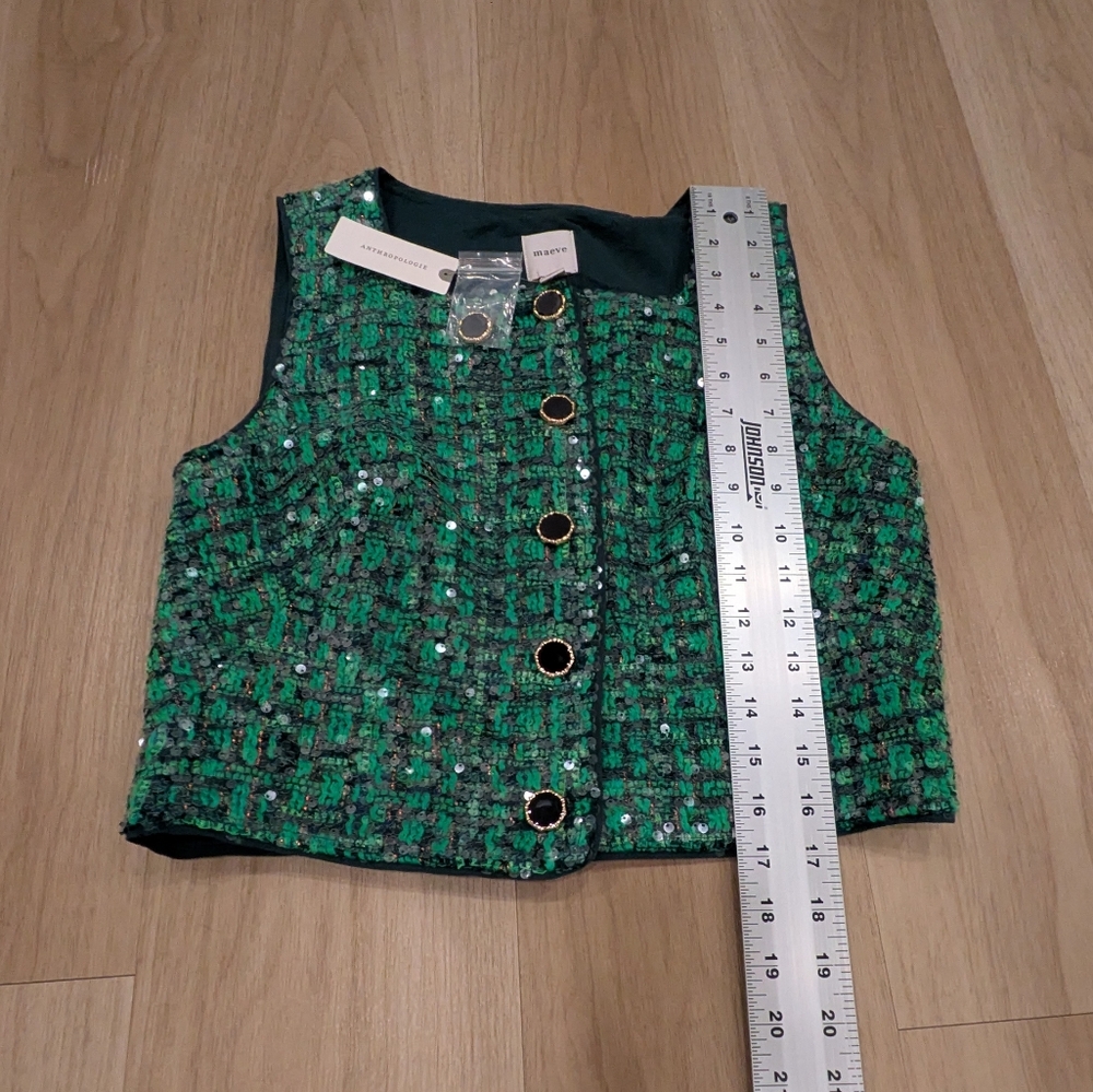 Anthropologie Maeve Green Sequin Tweed Two-Piece Skirt Set - Picture 3 of 9